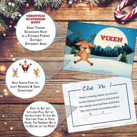 CHRISTMAS TREASURE HUNT GAME - Christmas Games Scavenger Hunt Quest - 10 postcard sized Clues for Family Christmas Fun - Xmas Eve Box - Christmas Eve Box Fillers