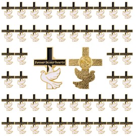 WANDIC 50PCS Black Ribbon Brooches, Metal Brooch Pins 2.7 * 3.5cm Peace Dove Forever in our Condolences on The Funeral Awareness Badge for Event Decorations