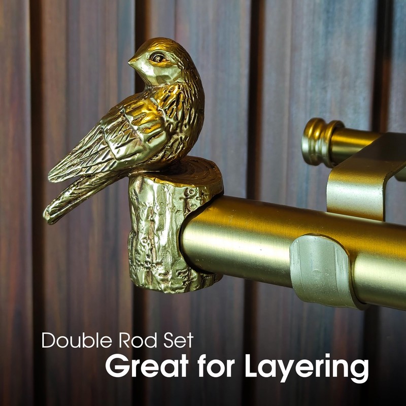 ILAISIHOME 1-1/8 Inch Diameter Brushed Gold Curtain Rod with Bird