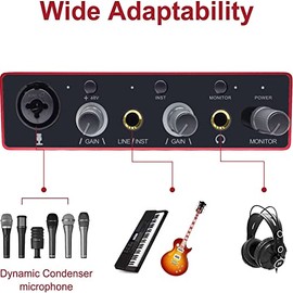 Interfaz de audio USB con preamplificador de micrófono, grabadora mezcladora de audio USB con alimentación fantasma de 48 V, 24 bits, soporte para tab