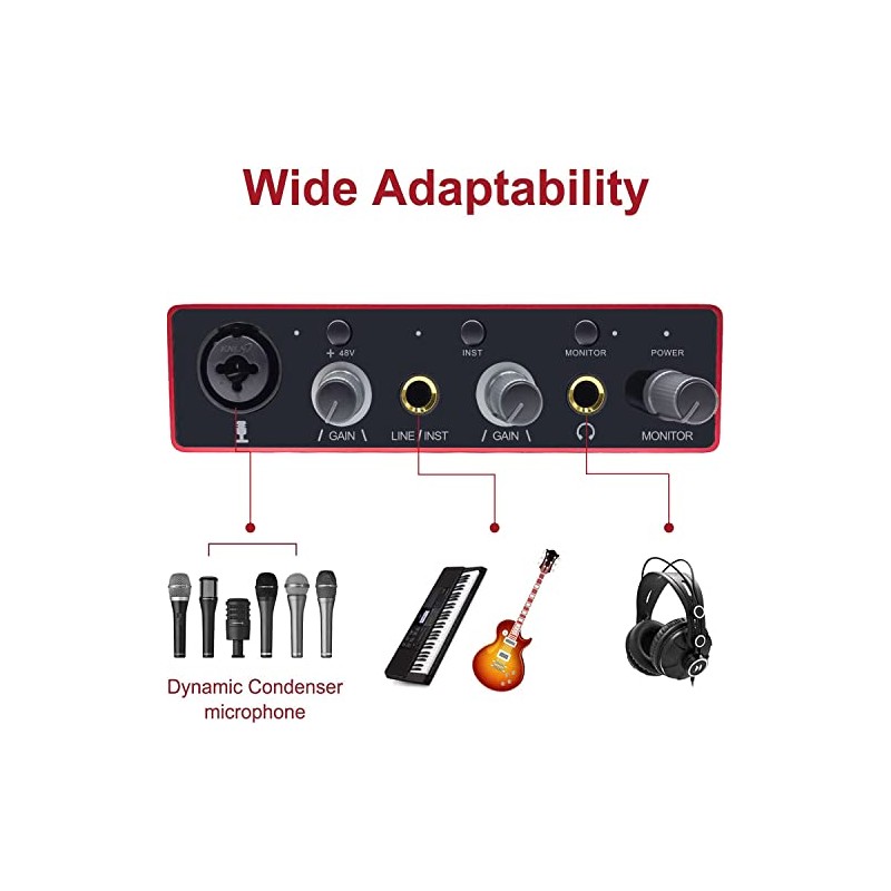 Interfaz de audio USB con preamplificador de micrófono, grabadora mezcladora