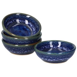 MAKOLO Ceramic Soy Sauce Dish Small Dipping Bowls for Kitchen Prep, 3 in, Set of 4 (Blue)