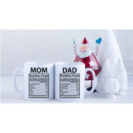 Mom & Dad Nutritional Facts 11oz White Ceramic Funny Couple Coffee Mugs Set For Husband and Wife Him And Her Gifts Mr & Mrs Gift Anniversary Mom and Dad Present Tea Cup - By AW Fashions