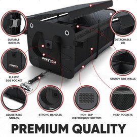FORTEM Car SUV Trunk Storage Organizer, Collapsible, Non Slip Bottom, Adjustable Securing Straps, Foldable Cover (2 Multi Compartments, Black)