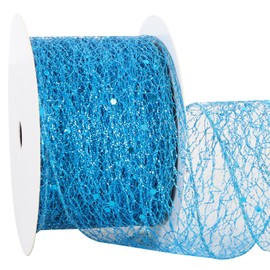 RIBBOOO Light Blue Glitter Mesh Wired Ribbon, 2.5 Inch 10 Yards Sparkling Fabric Ribbon for Wreath Bow Making, Gift Wrapping, Wedding, Christmas Tree Decoration
