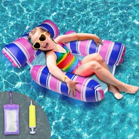 Pool Seat Floating Hammock, Water Hammock Toys Air Mattress Pool Chair Water Seat Pool Hammock Lying Mat for Children (Purple + Blue)