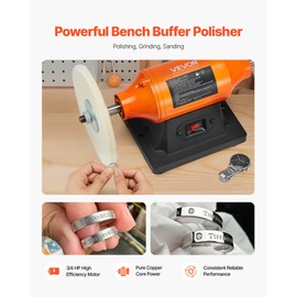 VEVOR 3/4HP Bench Buffer Polisher, 8-inch Bench Polishing Buffing Machine, 3450RPM Single Speed Benchtop Polisher with 2PCS Cloth Wheels & Cast Iron Base for Metal, Jewelry, Wood Polishing