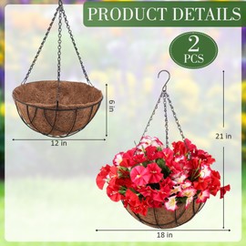 Hotop 2 Pack Artificial Faux Hanging Flowers in Basket for Summer Outdoor Outside Porch Home Courtyard Decoration Artificial Petunias Fake Porch Plants in 12 Inch Coconut Lining Basket(Mixed Colors)
