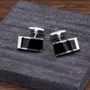 Hoxton London Men's Sterling Silver and Onyx Rectangle Cufflinks
