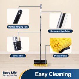 Yocada Deck Brush with 4-Section Extendable Handle Floor Scrub Brush Soft &Medium Bristles Non-Slip Grip for Outdoor Deck Patio Bathroom Garage Concrete Cleaning 53.89 Inch