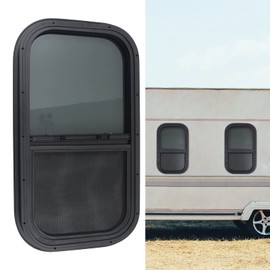 MARTEXBUY RV Window, 12" x 22" Black RV Camper Window, Tiny House Slider w/Screen & Interior Camper Window Clamp Ring Included, Teardrop Replacement Trailer Window