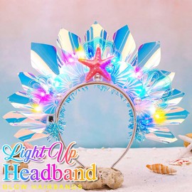 BARTOSI Light Up Mermaid Headband LED Starfish Crown Headbands Beach Hair Accessories for Women