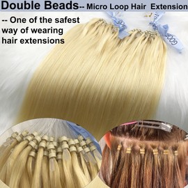 GOOFIT Hair Extensions Micro Loop Human Hair Extensions Remy Hair Double Rings - 1g/s 50s/pack - (22" #613 Bleach Blonde)