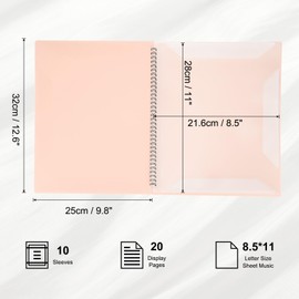 sourcing map Sheet Music Folder Display 10 Sleeves 20 Pages Spiral Binder Organizer, Letter Size 8.5 x 11 Paper A4 Documents Storage Holder Bag (Light Pink)