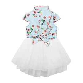 Mud Kingdom Little Girls Short Sleeve Tutu Dresses Princess Chinese Qipao Blue Size 10