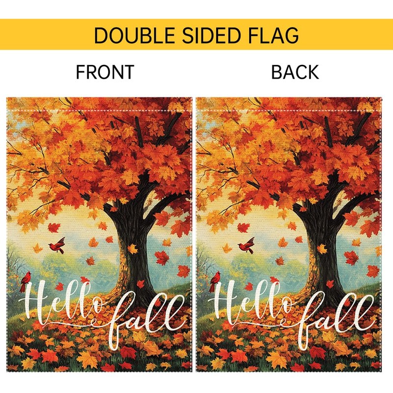 Hello Fall Maple Tree Garden Flag Decor for Outside, Double