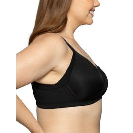 Vanity Fair Women's Full Figure Wireless Bra, Extended Side & Back Smoothing, Lightly Lined Cups up to DDD, Black, 44D