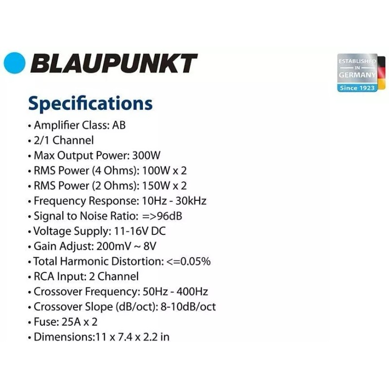Blaupunkt NEW BLAUPUNKT AMP2002 300 Watt 2-Channel Car Audio Full