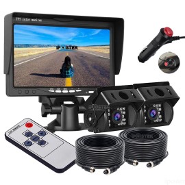 iPoster 7" Car Rear View Monitor 12v 24v 4 PIN 2x CCD Backup Camera 2x 10m For Truck Van