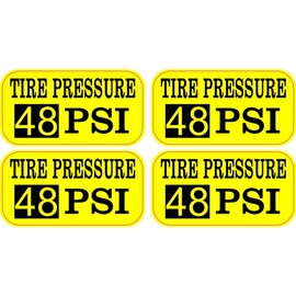 StickerTalk Yellow Tire Pressure 48 PSI Vinyl Stickers, 1 Sheet of 4 Stickers, 2 inches by 1 inch Each