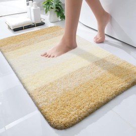 OLANLY Bathroom Rugs Mat 24x16, Extra Soft Absorbent Microfiber Bath Rugs, Rubber Backing, Quick Dry, Washable Bath Mats for Bathroom Floor, Tub and Shower, Home Decor Accessories, Light Yellow