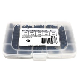 iexcell 100 Pcs Metric M5 x 8/10/12/16/20 Alloy Steel 10.9 Grade Hex Socket Button Head Cap Screws Bolts Assortment Kit, Black Oxide Finish