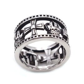 LAFATINA Men's Cross Crown Prayer Band Rings Stainless Steel Royal King Queen Wedding Ring, Stainless Steel