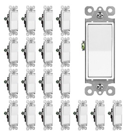 (20 Pack) CML Decorator Single Pole Light Switch, Rocker Paddle Wall Switch, 15A 120/277V, On/Off Interrupter, UL Listed, White