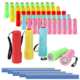 Hilngav 9-LED Mini Flashlight Bulk 50 Pack, Small Multicolor Kids Flashlights with Lanyard, Batteries Included, for Hurricane Supplies Party Favors, Kids Gift