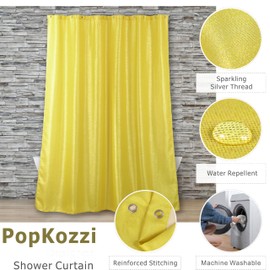 Yellow Gold Long Shower Curtain: 84 Inch Extra Luxury Elegant Metallic Shimmery Fabric Curtains for Bathroom Décor - Fancy Charming Romantic Bathroom Accessories & Gift Set for Holiday - 72x84