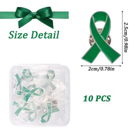 WANDIC Ribbon Pin Charms, Metal Awareness Lapel Pin Ribbon Brooch Mixed Color Lapel Pins Hope Pins Enamel Jewelry Pins for Decoration (Green, 10)