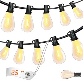 REEMEER - Cadena de luces LED S11 para patio con 13 bombillas de plástico (1 repuesto), luces colgantes impermeables IP44 para patio trasero, porche, balcón, decoración de fiestas (25 pies