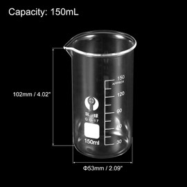 PATIKIL 3Pcs 150ml Tall Form Glass Beaker, 3.3 Borosilicate Glass Graduated Printed Scale Measuring Cups with Spout for Kitchen Lab Liquids