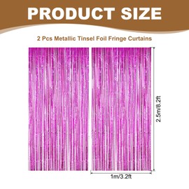 PATIKIL Tinsel Foil Fringe Curtains 3.3x8.2 Ft, 2 Pack Metallic Tinsel Streamer Curtains Backdrop Photo Booth Props for Birthday Party Decorations Wedding Holiday Decor, Rose Red