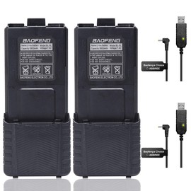 2Pack Baofeng BL-5 3800mAh Extended Battery for Baofeng Walkie Talkie UV-5R BF-8HP UV-5RX3 RD-5R UV-5RTP UV-5R MK2 MK3X MK5 Plus UV-5RE Etc (2Pack 3800mAh Battery+ USB Charger Cable)