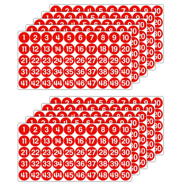 GamesMonkey® - Labels Number Stickers Circles - Red - from