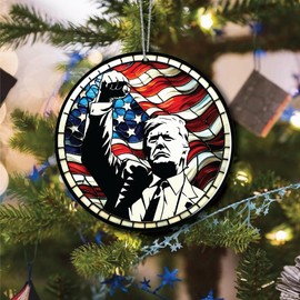 Trump with Raised Fist Acrylic Christmas Ornament, American Pride Keepsake, Trump Christmas Ornaments 2024, Make America Great Again 2024 Christmas Ornament by Solmayco (Trump Raised First)
