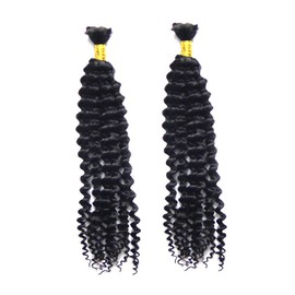 High Grade Bulk Hair for Micro Braiding, Remy Virgin Hair, Dyeable & Bleachable, Deep Wave Curly 1 Bundle Pack, 100G/Bundle Natural Black - 20 Inch