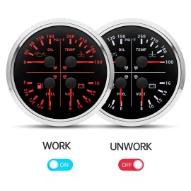 MAIMEIMI 110mm 4IN1 Gauge Fuel Level 240-33ohm Oil Pressure Water Temp Voltmeter For Boat