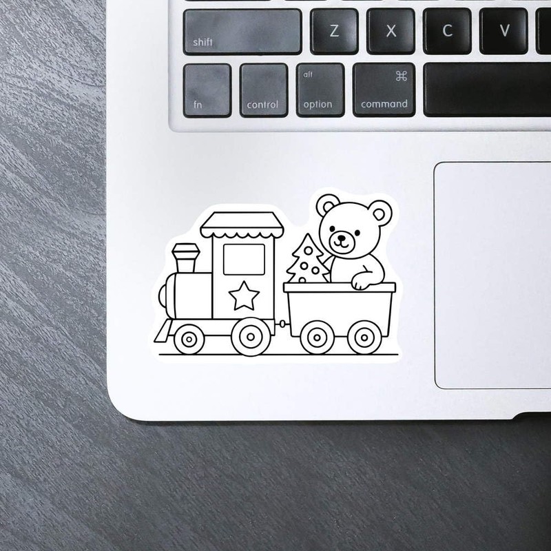 Medium 100mm 'Christmas Train with Teddy Bear' Permanent Sticker Decal