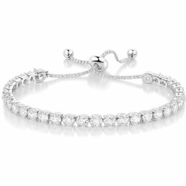 Elegant Tennis Bracelet for Women, White Gold Plated with AAA+ Cubic Zirconia CZ, Dainty Classic Adjustable Slider, Perfect for Weddings and Formal Events