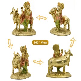 alikiki Hindu God Lord Krishna Statue - 5.3“H Baby Krishna Idol w/Cow Nandi Statue Indian Diwali Mandir Murti Pooja Item Home Office Altar Shrine Puja Decor