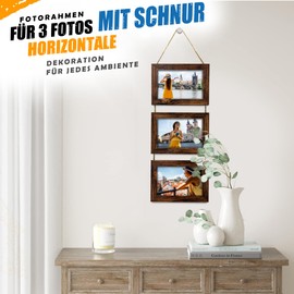 NEOWS Collage Picture Frame for Multiple Pictures - Decorative Picture Frame Set for Hanging on the Wall - Multiple Photo Frame Portrait Format with Cord for 10 x 15 Photos (Old Wood, 3 Horizontal