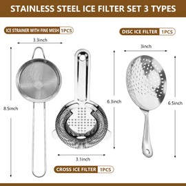 Cocktail Strainer-Stainless Steel Bar Tools Bartender Cocktail Strainer Set:Hawthorne Strainer,Julep Strainer and Conical Fine Mesh Strainer