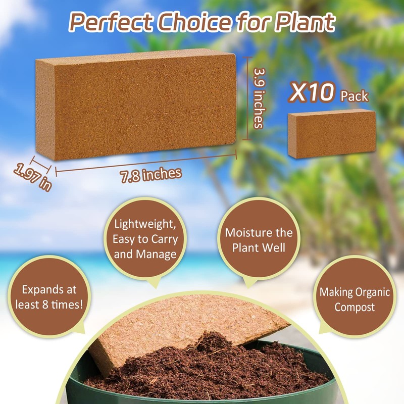 Riare 10pcs Organic Coco Coir Bricks Soil Blocks- 100% Natural