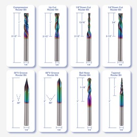 BFVV 8 PCS CNC Router Bits Set 1/4" Shank, Solid Carbide with DLC Coating for Woodworking, Ideal for Detail Carving, Trimming, V-Groove Engraving, Slotting & Mortising