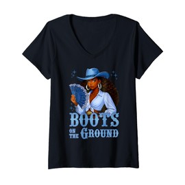 Womens Boots On The Ground Western Cowgirl Rodeo Country Outfits V-Neck T-Shirt