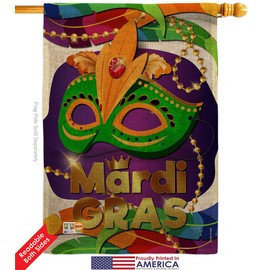 Mardi Gras Mask Garden House Flags Kit Springtime Carnival Festival Masquerade Celebration Season Holiday French Small Decorative Gift Yard Banner Double-Sided Made In USA 28 X 40