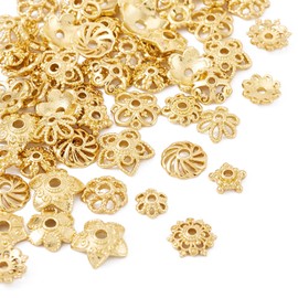 Craftdady - 56 abalorio chapadas en oro de 18 quilates, tapas de metal con flores, abalorio espaciadoras sueltas de latón, abalorio de filigrana de flor, abalorio de 5.5-10 mm, para manualidades
