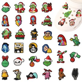 Rocf Rossini 30 Pack Shoe Charms Christmas Grinch for Girls Teens Party Favors - Fun and Durable Boys Slipper Decoration for Bags and Wristbands - Perfect Gifts for Kids and Adults